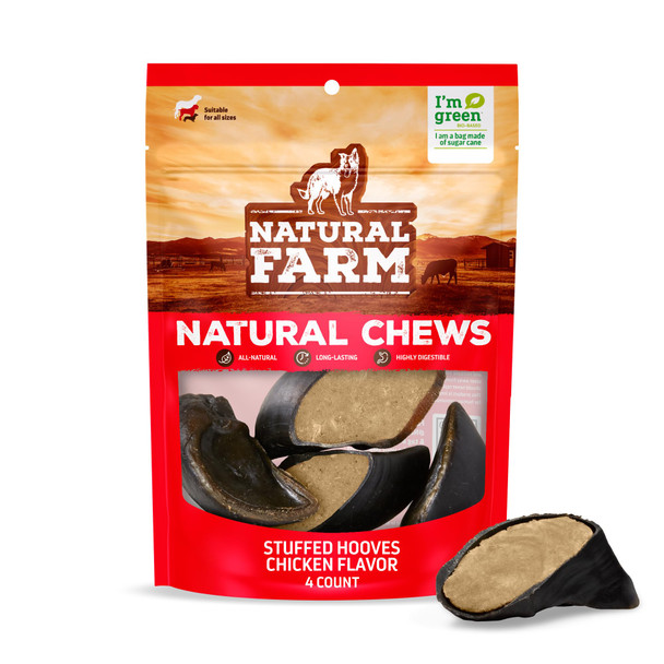 Natural Farm Bacon & Cheese Flavor Filled Cow Hooves For Dogs (4-Pack) Long-Lasting Natural Hoof Beef Bone Treats Best For Small Medium & Large Dogs