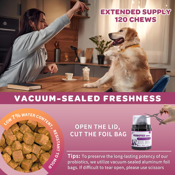 Nature Target Probiotics For Dogs & Digestive Enzymes For Digestive Health - Plus Fish Oil & Vitamins Supplement For Allergies & Immune & Itchy Skin 120 Chicken Flavor Probiotic Soft Chews