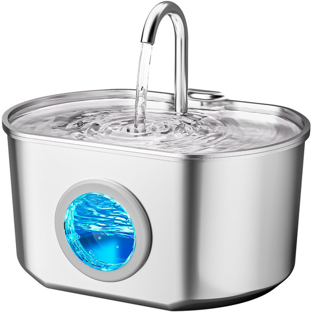 Neareal Cat Water Fountain Stainless Steel: 74Oz/2.2L Cat Fountain For Drinking- Pet Water Fountain Inside - Automatic Dog Watering Dispenser Bowl - Pet Feeding & Watering Supplies - Water Level Window