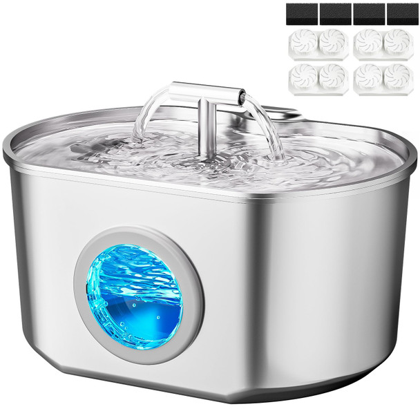 Neareal Cat Water Fountain Stainless Steel - Pet Drinking Fountain For Cats Indoor - 2.2L/74Oz Automatic Water Dispenser With Watering Level Window (1 Filter)