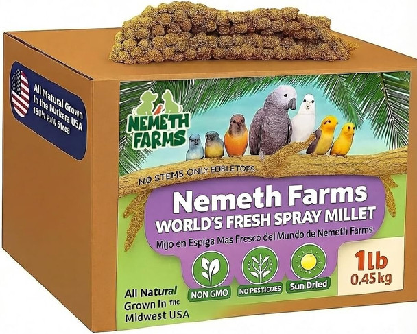 Nemeth Farms 1Lb Premium Spray Millet For Exotic Birds Grown In The Usa 100% Natural & Non Gmo Bird Treat Sun Dried Millet For Parakeets Conures Cockatiels Parrots & Budgies