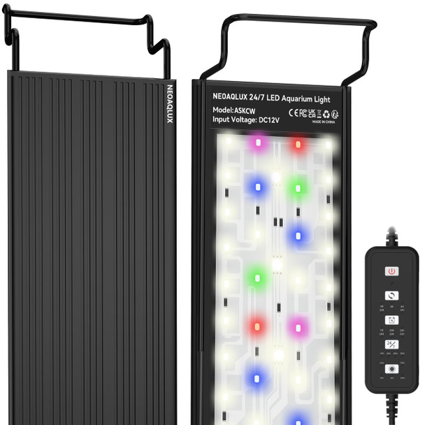 Neoaqlux 24/7 Led Aquarium Light For 46-56 Inch Plant & Fish Tank Ip68 12-Color & Gradient & Full Spectrum With Sunrise-Daylight-Moonlight Auto On/Off Brightness Extendable Brackets For Freshwater