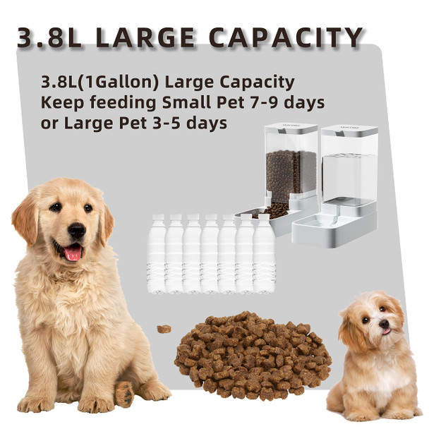 Nkecobji Gravity Pet Feeder And Water Dispenser Set Automatic Dog Feeder And Dog Water Dispenser For Dogs Cats Pets Animals Large Capacity(3.8L)