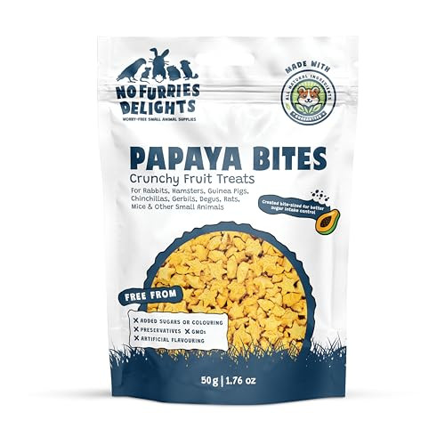 No Furries Delights Treats 100% All Natural Mini Bites For Rabbit Hamster Guinea Pig Chinchilla Pet Rat Mice Gerbil Bird Healthy Enrichment Bonding Rewarding Training (Papaya Bites 50G)