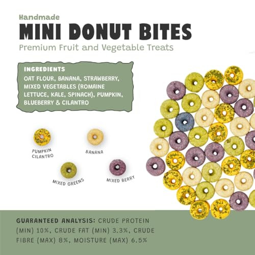 No Furries Delights 100% All Natural Treat For Rabbit Hamster Guinea Pig Chinchilla Pet Rat Mice 15Pcs Mini Donuts Variety Pack (30G)