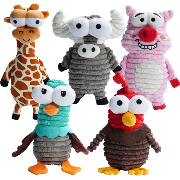 Nocciola 5-Pack Squeaky Dog Toys Durable Stuffed Critter Zoo Dog Toys With Unique Squeak Sounds To Keep Dogs Busy Puppy Toys For Small Medium And Large Dogs