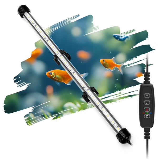 Novique Led Submersible Aquarium Light 4W Underwater Fish Tank Light With Blue White&Blue And White Three Light Modes Timer Automatic On/Off And Dimmer Brightness Adjustable (7.5Inch)