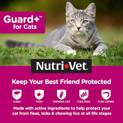 Nutri-Vet Guard+ For Cats Flea And Tick Prevention Spot On Drops Topical Treatment For Cats 1.5 Lbs And Up Kitten Essentials Waterproof Formula 3 Monthly Doses 90 Days Of Protection