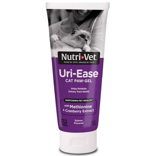 Nutri-Vet Uri-Ease Paw Gel For Cats Cat Urinary Vitamin Probiotic & Prebiotic Kitten Supplies Cranberry Supplement Immune Support Supplement Gut Health Salmon Flavor 3Oz