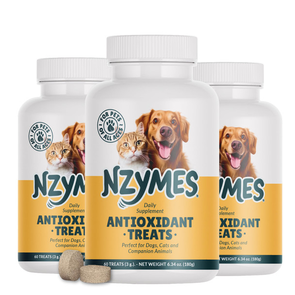 Nzymes Antioxidant Treats - For Dogs Joints Hips Paralysis Skin Coat Hair Loss Aging Digestion Neurological Seizures - 60 Treats - Made In The Usa