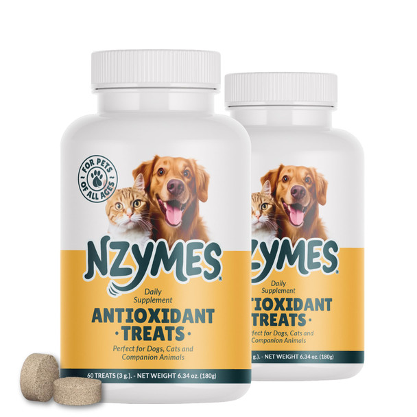 Nzymes Antioxidant Treats - For Dogs Joints Hips Paralysis Skin Coat Hair Loss Aging Digestion Neurological Seizures - 60 Treats - Made In The Usa