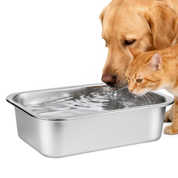 Ohtomber Stainless Steel 1.25 Gallons Large Dog Water Bowl Metal Pet Dog Water & Food Bowl No Spilling Outdoor Feeder Dish Plate For Cat Big Extra Large Pet