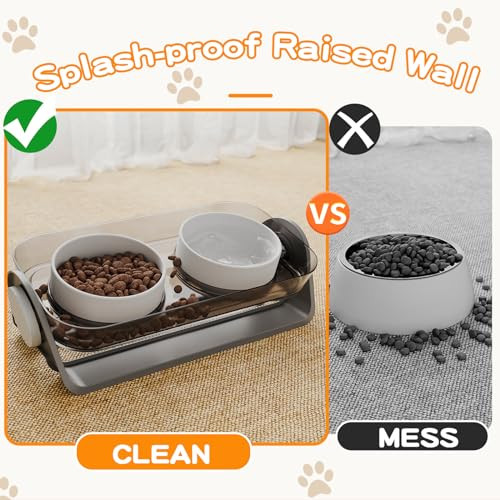 Oneluck Elevated Cat Bowl Raised Ceramic Dish 100% Waterproof Cat And Dog Bowls 15 Tilted Raised Stand Slip Resistant Raised Edges Catch Water Food Mess No Spills