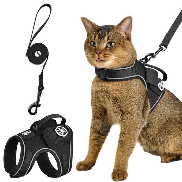 Onetigris Cat Harness And Leash - Escape Proof Soft Adjustable Kitten Harness Breathable Comfortable Durable Water-Resistant Tactical Vest With Reflective Strips And Pocket For Cat Tracker