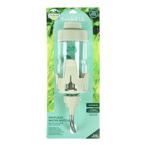 Oxbow Enriched Life Dripless Water Bottle Essential Small Pet Accessory For Guinea Pig Cages & Rabbit Cage Bunny Supplies 15Oz / 450Ml