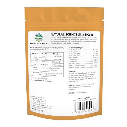 Oxbow Natural Science Skin & Coat Support Supplement For Rabbit & Guinea Pig Made With Oxbow Timothy Hay Includes Palm Oil & Omega 3 & 6 Fatty Acids Made In Usa 4.2 Oz Bag