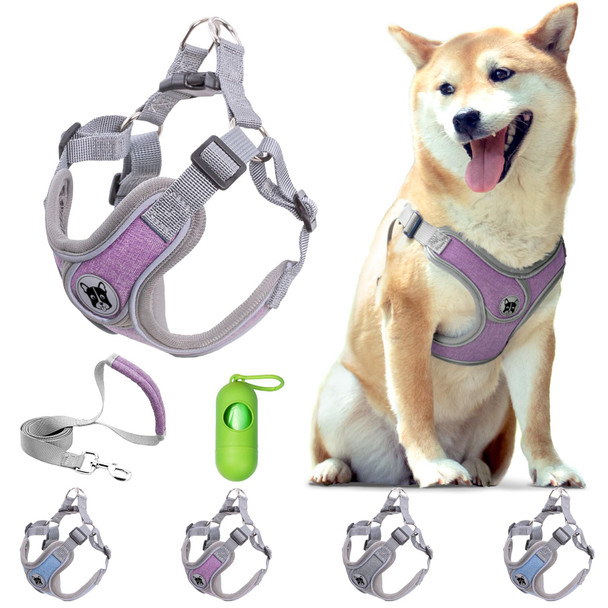 Patas Lague Dog Harness With Leash Set For Medium Dogs No Pull No Choke Reflective Step In X Head Pet Harness Vest With Poop Bags And Dispenser Adjustable And Padded Grey Large