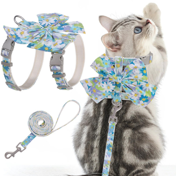 Pawchie Cat Harness And Leash Set With Bow KnotCats Escape Proof-Adjustable Daisy Floral Kitten Harness Soft Outdoor Walking Travel Pet HarnessPuppy Harness For Girl Cats Bunny Rabbit Small DogPink