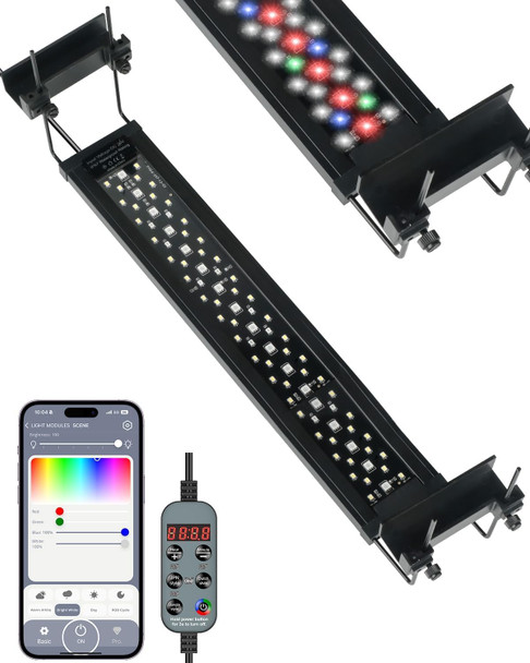 Pawfly Aquarium Light For Plants 19 W Bluetooth Fish Tank Light Full Spectrum Aquarium Lights For 18"-24" Fish Tanks Extendable 24/7 Led Lights With Timer Modes & Adjustable Brightness