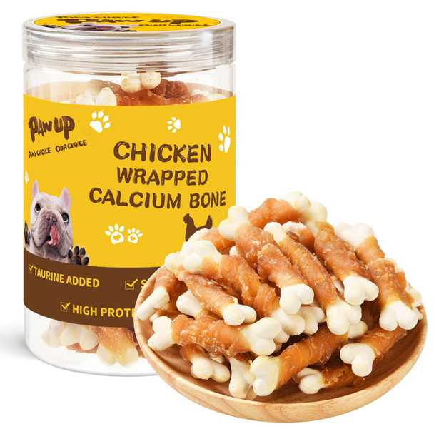 Pawup Chicken Wrapped Puppy Chew Bones Digestible Soft-Core Dental Chews Real Chicken Gentle Teething Treats For Small & Medium Dogs 12.5 Oz