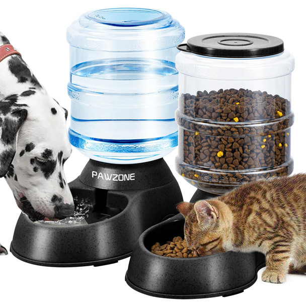 Pawzone 2 Pack Automatic Cat Feeder And Water Dispenser In Set Pet Food Bowl For Small Medium Dog Pets Puppy Kitten Big Capacity 1 Gallon X 2 (Cream)