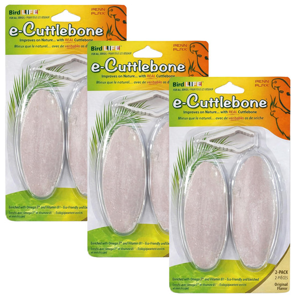Penn-Plax Bird-Life E-Cuttlebone Flavored 1 Pk (6 Counts) - Mango & Banana - Durable Less Brittle Cuttlebones Enriched With Omega 3 And Vitamin B1 - 2 Cage Clips -For All Bird Sizes -Orange & Yellow