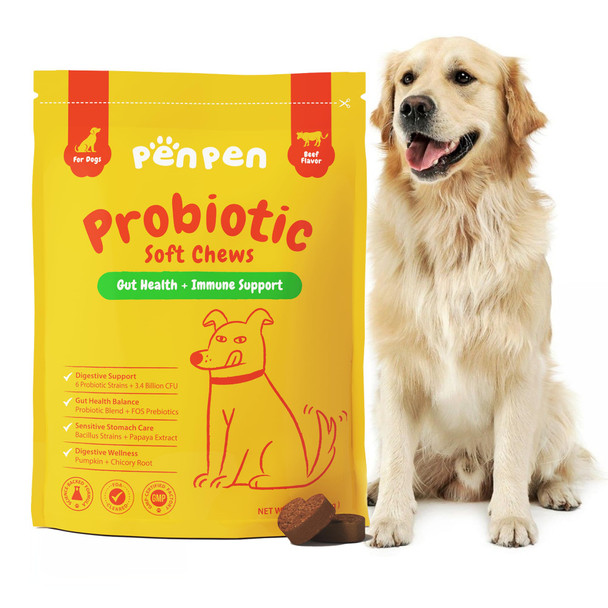 Penpen Probiotics For Dogs Dogs Probiotics For Digestive Health Multi-Probiotic And Enzyme Blend Promote Gut Health & Immune Support Eases Sensitive Stomachs (Beef Chews 50Ct)