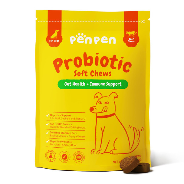 Penpen Probiotics For Dogs Dogs Probiotics For Digestive Health Multi-Probiotic And Enzyme Blend Promote Gut Health & Immune Support Eases Sensitive Stomachs (Beef Chews 50Ct)