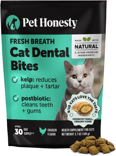 Pet Honesty Fresh Breath Dental Bites For Cats Crunchy & Creamy Cat Dental Treats For Fresh Breath Tartar & Plaque Control Dual-Texture Cat Oral Care Bites For Bright Teeth & Healthy Gums 30 Day Supply