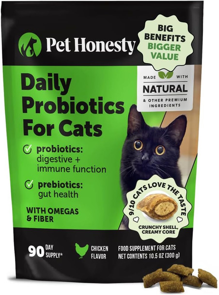 Pet Honesty Cat Probiotics Gut + Immune Health Chews Crunchy & Creamy Cat Treats For Digestive Health Gut Flora & Constipation Relief Supports Immunity Regularity & Healthy Digestion 30-Day Supply Chicken