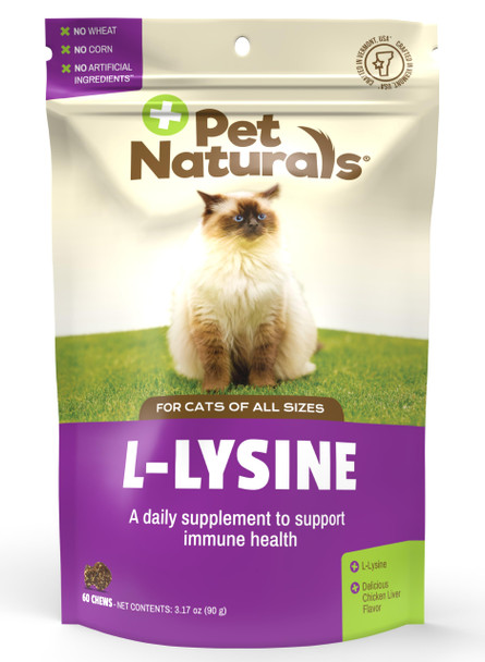 Pet Naturals Lysine For Cats Chicken Flavor 60 Chews - Immune And Respiratory Support For Cats - No Wheat Or Corn - Vet Recommended