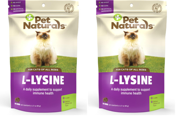 Pet Naturals Lysine For Cats Chicken Flavor 60 Chews - Immune And Respiratory Support For Cats - No Wheat Or Corn - Vet Recommended