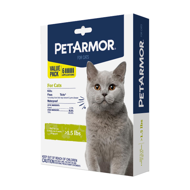 Petarmor For Cats Flea & Tick Treatment For Cats (Over 1.5 Pounds) Includes 6 Month Supply Of Topical Flea Treatments