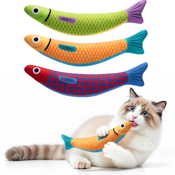 Petbusy Cat Toys With[5000Mg A+Natural Catnip &Silvervine] [Baby Grade] Interactive Soft Chew Kicker Cat Toys For Indoor Cats & Kittens [Crinkle &Bell] Fish Sound Toy Drives Bored Cat Crazy With Fun