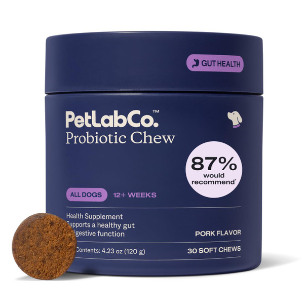 Petlab Co. Probiotics For Dogs Support Gut Health Occasional Diarrhea Digestive Health & Seasonal Allergies - Pork Flavor - 30 Soft Chews - Packaging May Vary