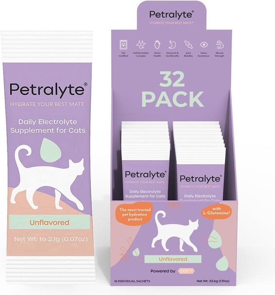 Petralyte Cat Hydration Electrolyte And Cat Joint Supplement Hydration Support For Cats W/Glucosamine Chondroitin L-Glutamine Taurine Lysine & Prebiotics For Salmon Lovers 16 Packets
