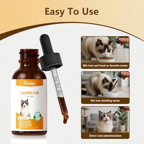 Petritailor Cat Calming Drops Natural Anxiety & Stress Relief For Cats Sleep Aid Travel & Grooming Support Helps With Aggression Loud Noises & Night Restlessness Safe Herbal Formula