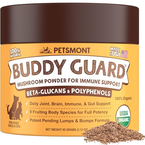 Petsmont Buddy Guard For Lumps And Bumps Lipoma For Dogs & Cats Patent Pending Organic 9 Mushroom Powder Blend Natural Dog Probiotic & Immune Support Chaga Reishi Lion'S Mane Turkey Tail Mushroom