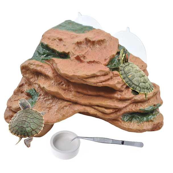 Pinvnby Turtle Basking Platform With 2 Pcs Suction CupsResin Turtle Dock Floating Ramp Resting Area Habitat Aquarium Ornament Tortoise Climbing Accessories For Tortoises Frogs(L)