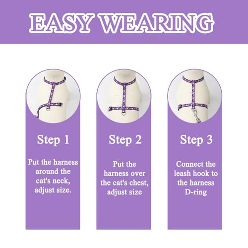 Pkrfcj 2 Pack Cat Harness And Leash Set With Collar Escape Proof & Adjustable Kitten Harness For Small To Medium Cats Walking & Travel Set (Black + Purple)