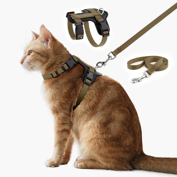 Plutus Pet Adjustable Cat Harness And Leash Set Quick Release Escape Proof Nylon Vest With Leather Trim For Kitten Small Medium Large Cats Brown
