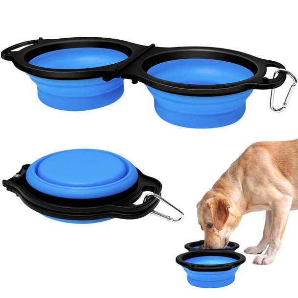 Pneuically Collapsible Silicone Cat And Dog Travel Bowls2 In 1 Foldable Pet Feeding And Watering Dish For Walking Camping Hiking With Carabiner (Green)