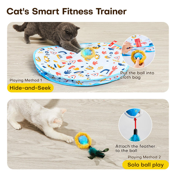 Potaroma Interactive Cat Toys Fast Moving Ball In Play Mat Automatic Motion Activated Ball Hide And Seek For Indoor Exercise Kicker Animal Squeaky 28 Inch Mat