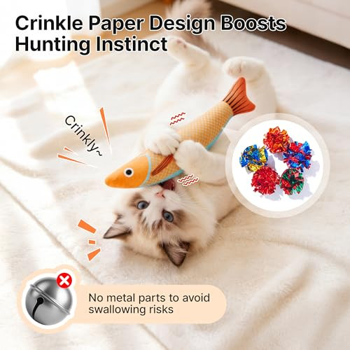 Potaroma Cat Toys Saury Fish 3 Pack Catnip Crinkle Sound Soft And Durable Interactive Kitten Kicker For Indoor Kitty Exercise 9.4 Inches For All Breeds