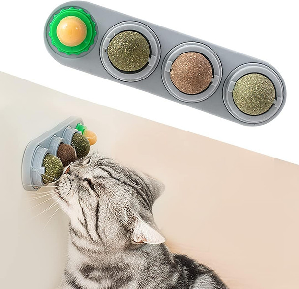 Potaroma 4 Catnip Silvervine Ball Toys Extra Cat Energy Ball Edible Cats Lick Kitten Chew Teeth Cleaning Dental Wall Treats Concentrated Flavor For All Breeds