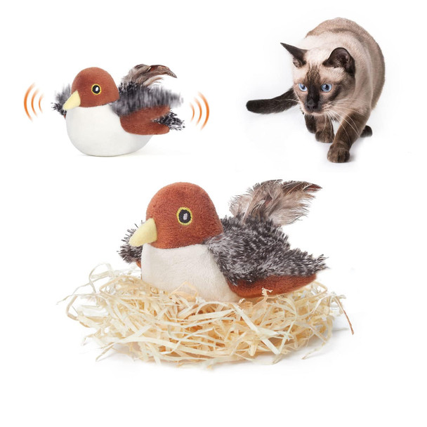 Potaroma Cat Toys Rechargeable Flapping Bird Sparrow Lifelike Chirp Tweet Touch Activated Kitten Toy Interactive Cat Exercise Toys For All Breeds Cat Kicker Catnip Toys 4.0 Inches