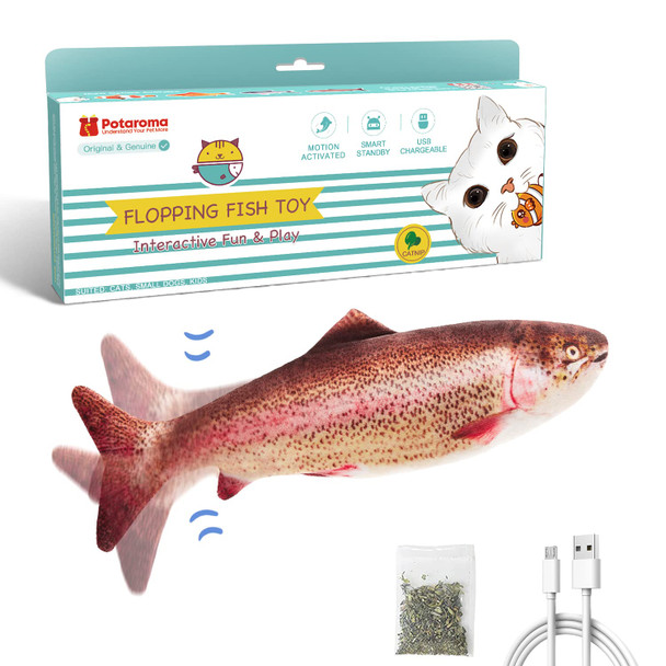 Potaroma Cat Toys Flopping Fish With Catnip Moving Kitten Kicker Floppy Wiggle Carp For Small Dogs Interactive Motion Kitty Exercise 10.5 Inches