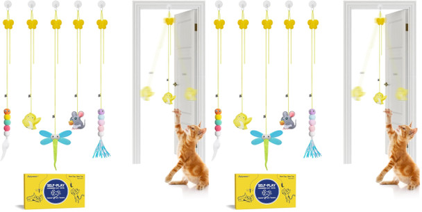 Potaroma Interactive Cat Feather Toys 5 Pcs Cat Teaser Retractable Hanging Indoor Kitten Play Chase Exercise Mental Physical Stimulation For All Breeds And Species