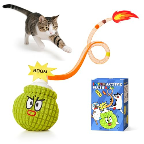 Potaroma Interactive Cat Toy With Motion Sensor Chirping Sound & Catnip Funny Grenade Design With Mesh Tail Rechargeable Smart Rolling Ball For Bored Indoor Kittens & Adult Cats 3 Inches