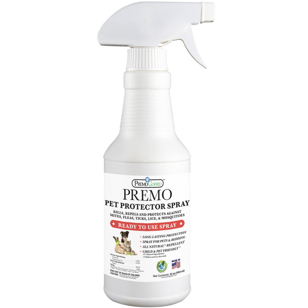 Premo Guard Pet Protector Spray - 128 Oz - Kills Mites Fleas Ticks & Mosquitoes - For Dogs Cats & Home - Natural Plant Based Oils For Control Prevention & Treatment - Family Safe